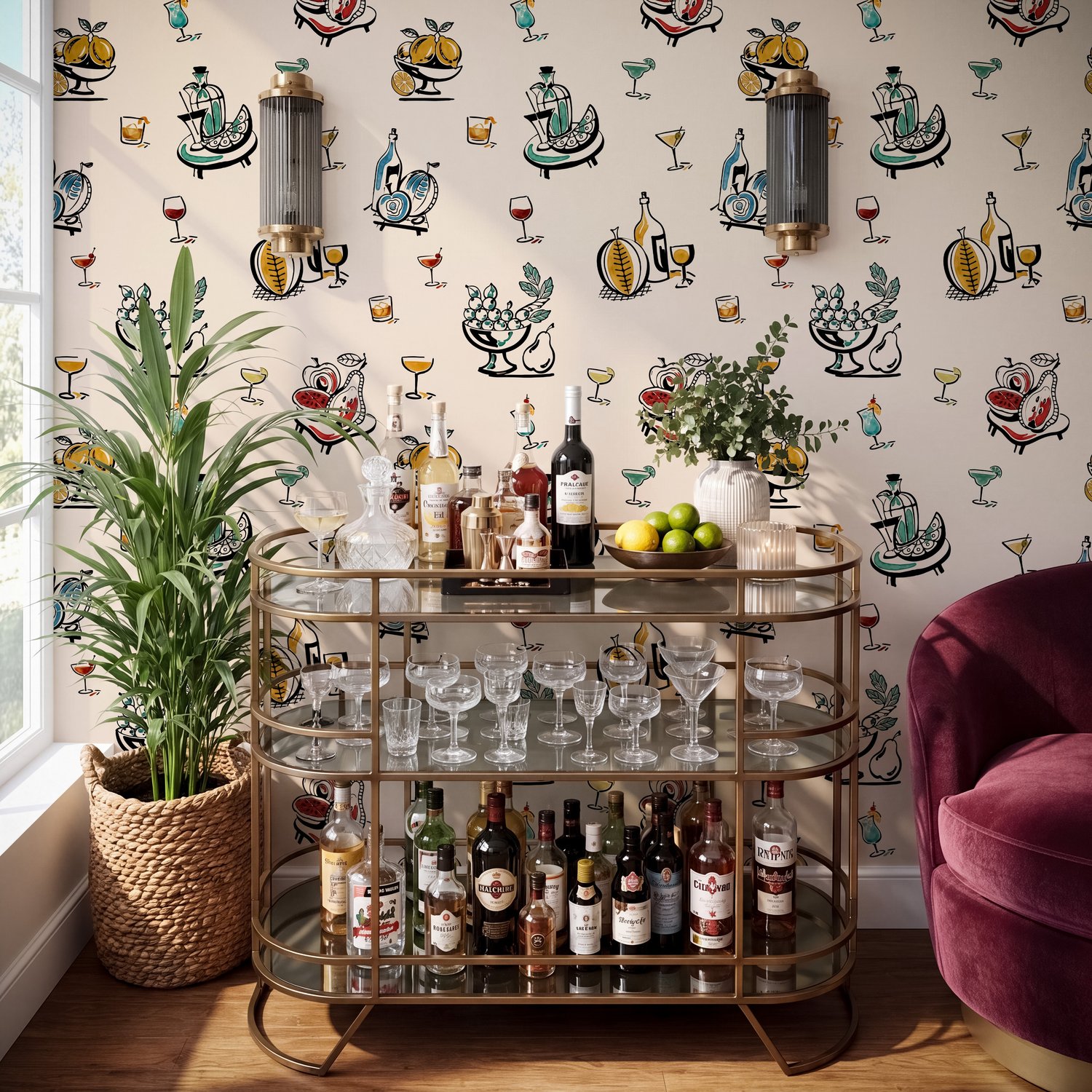 Tapete für die Bar mit Cocktails und Obst - Selbstklebende