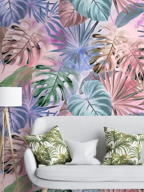Papier peint panoramique de feuilles tropicales colorées