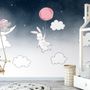 Papier peint panoramique de nuit avec lapin et éléphant