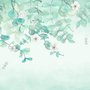 Fototapete mit Pflaumenblüten und Blättern