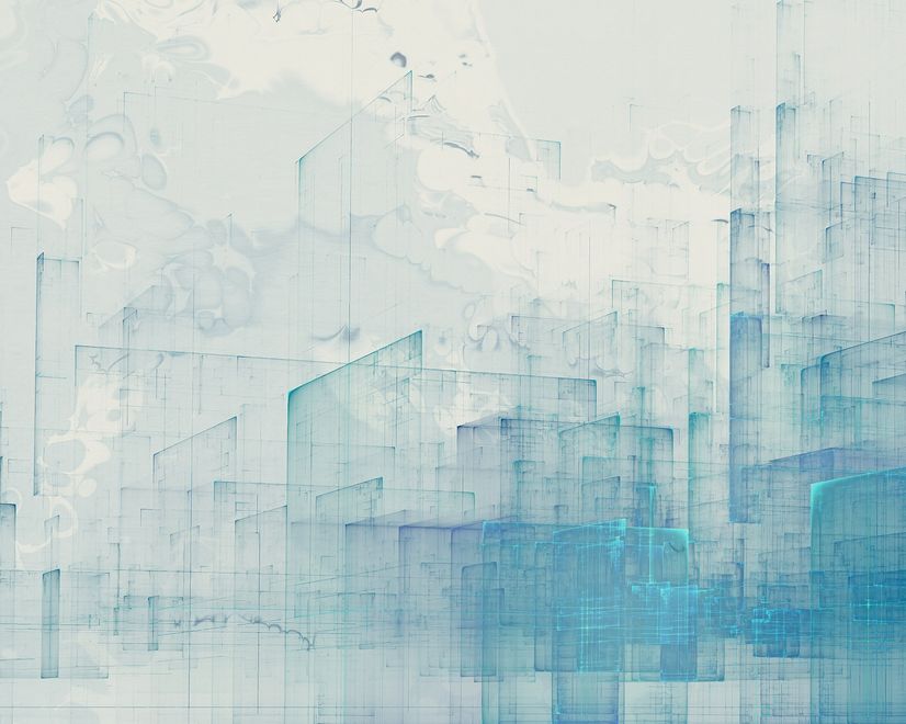 Abstract Blue Monochrome City Landscape Wallpaper Mural