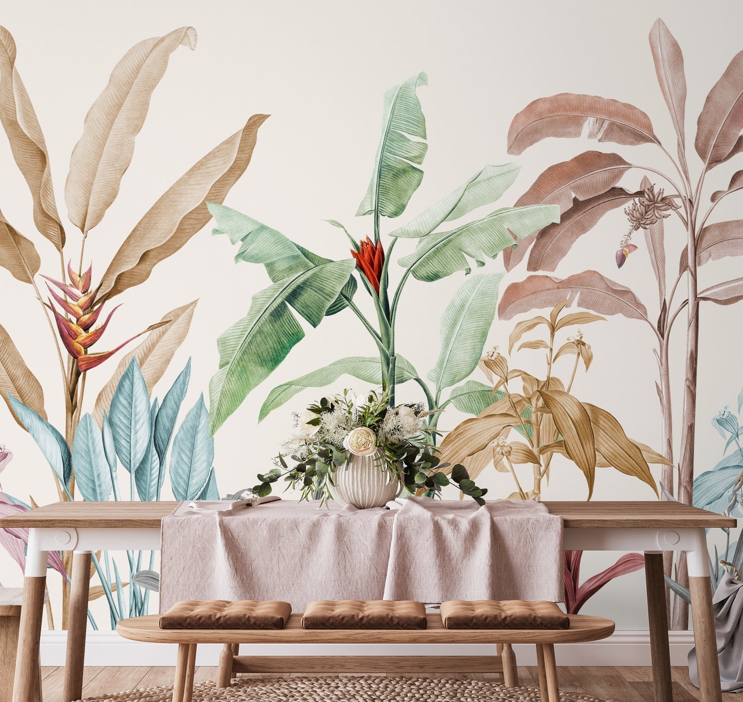 Colorful Tropical Banana Tree Wallpaper Mural - Peel and Stick