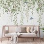 Green Hanging Leaves with Colorful Birds Wallpaper Mural