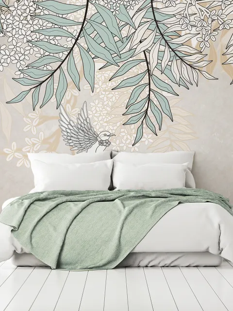 Hanging Soft Leaves Art Wallpaper Mural