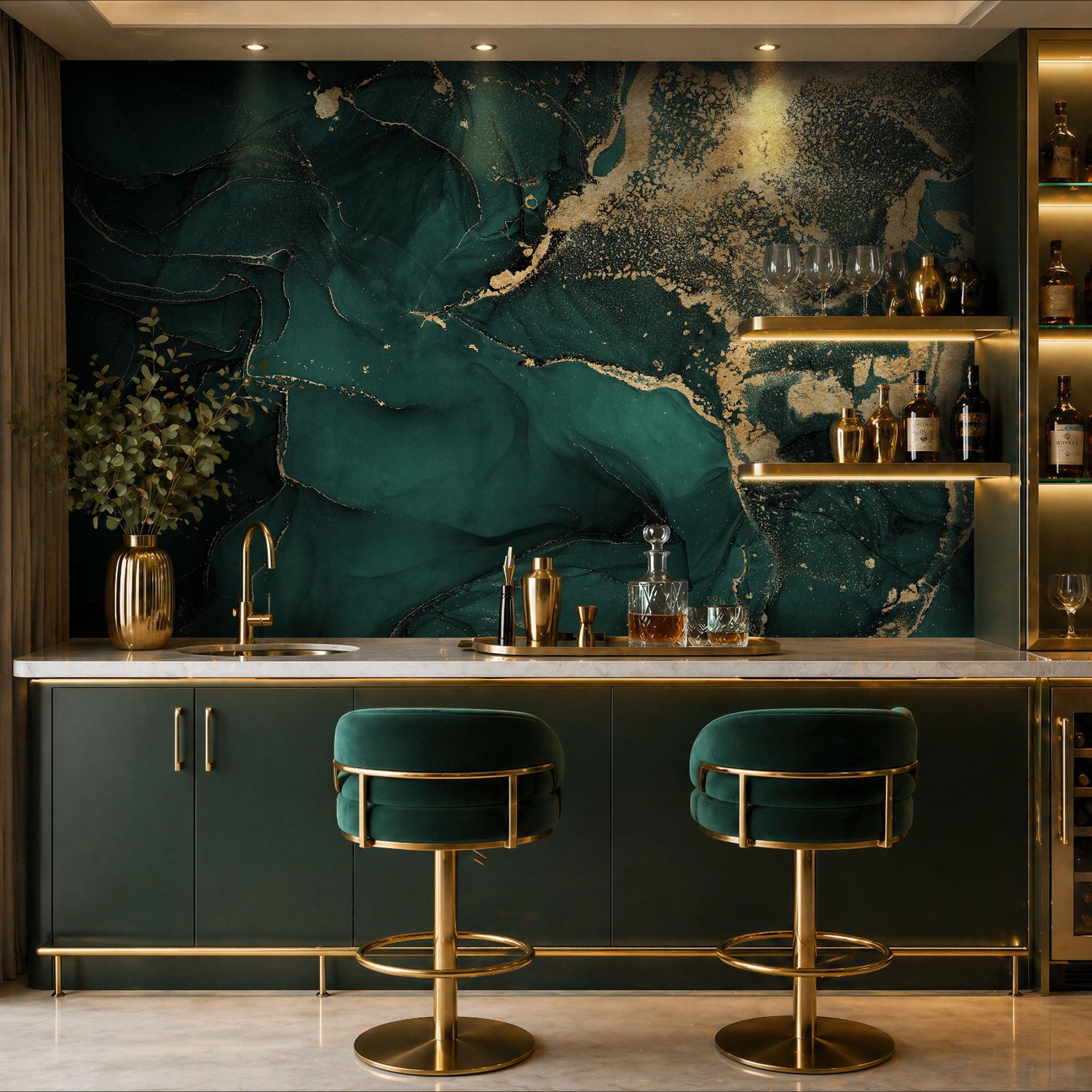 Modern Dark Abstract Veined Marble Wallpaper Mural - Peel and Stick
