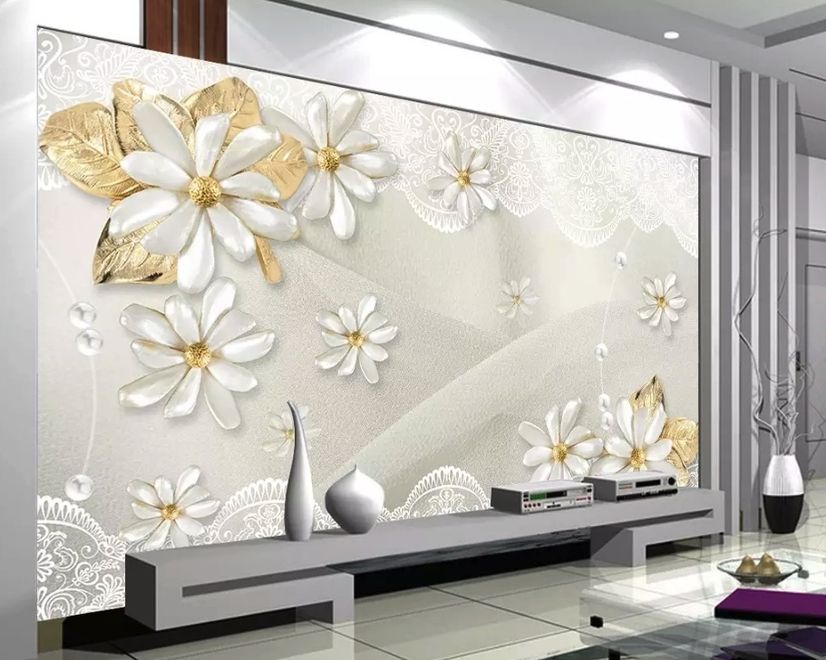 3D Look Jewelry Flower and Lace Wallpaper Mural