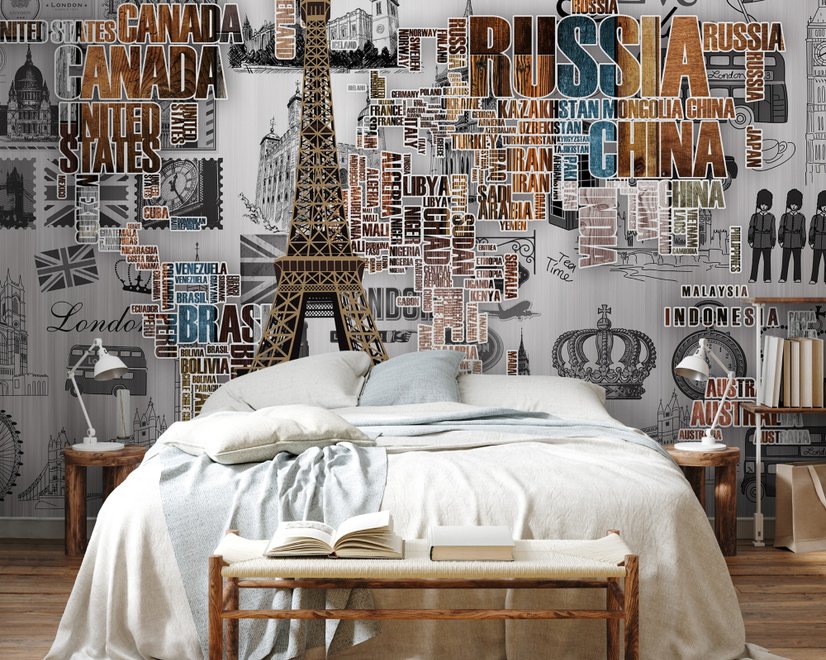 Eiffelturm und Länder-Typografie Fototapete