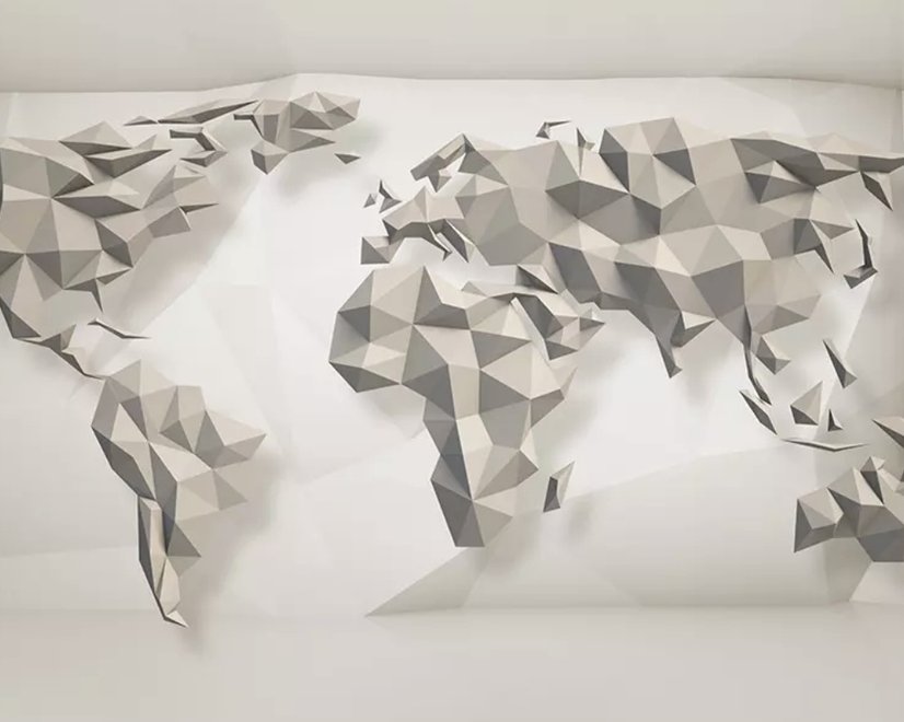Papier peint panoramique carte du monde géométrique effet 3D