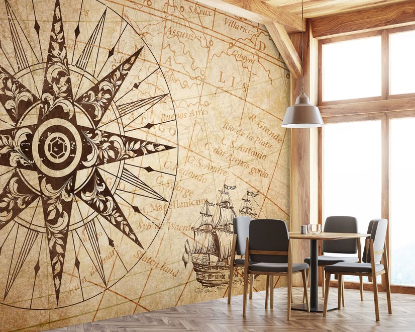 Vintage Map with Compass Wallpaper Mural