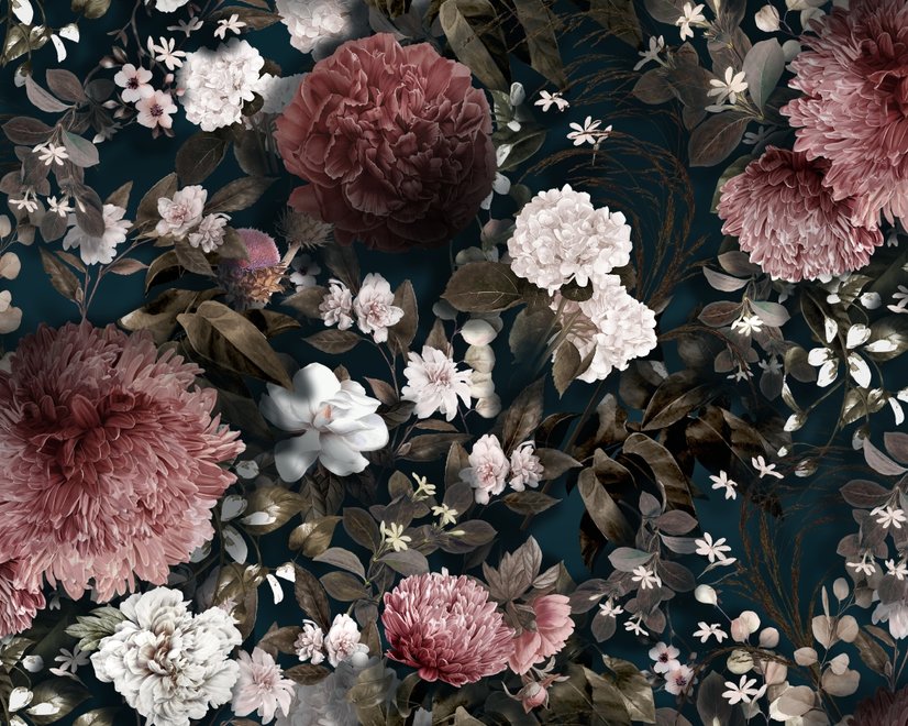 Vintage Dunkle Blumen Fototapeten