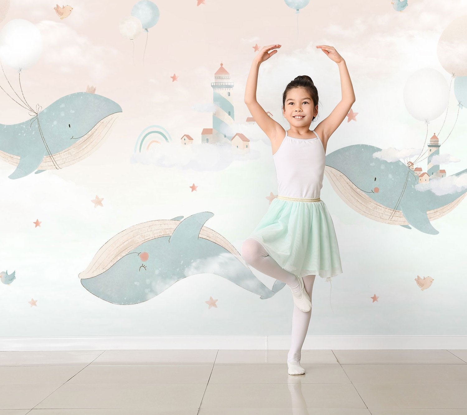 Kids Soft Whale Undersea Life Wallpaper Mural - Peel and Stick