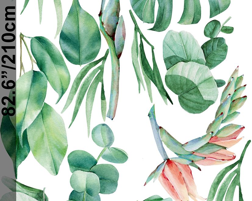 Tropical Leaf with Eucalyptus Wall Decal Sticker
