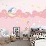 Kids Girls Pink Night with Sleeping Moon Wallpaper Mural