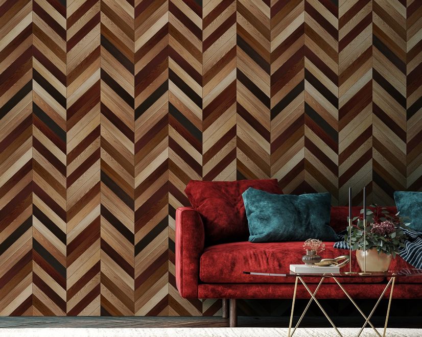 Geometric Chevron Shape Wood Effect Wallpaper Mural