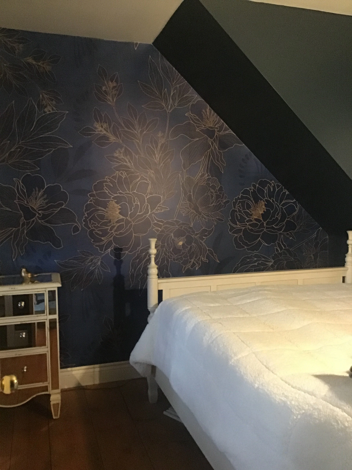 Dark Navy Peony Floral Drawing Art Wallpaper Mural