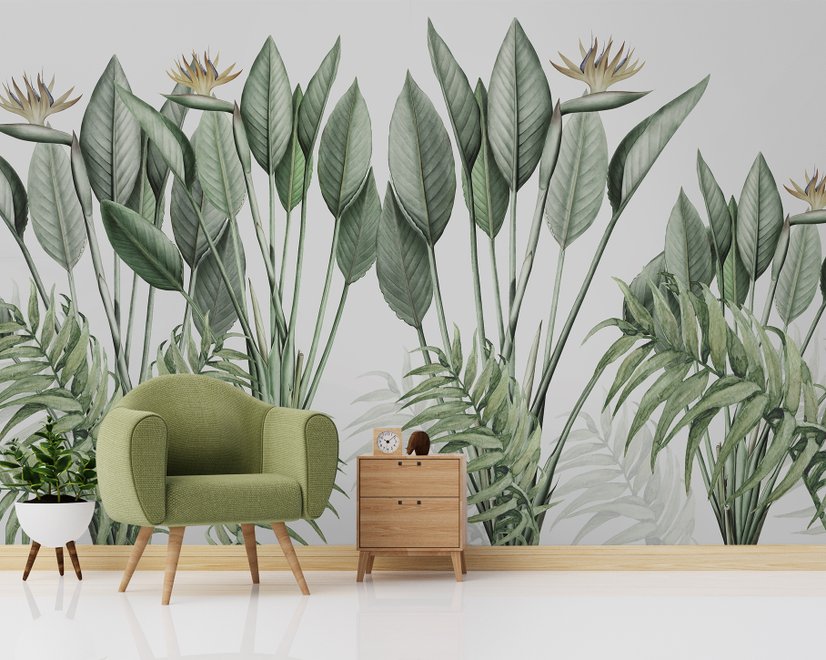 Vintage Palm Leaf and Colorful Birds Wallpaper Mural