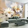 Papier peint panoramique fleurs blanches à la peinture à l'huile