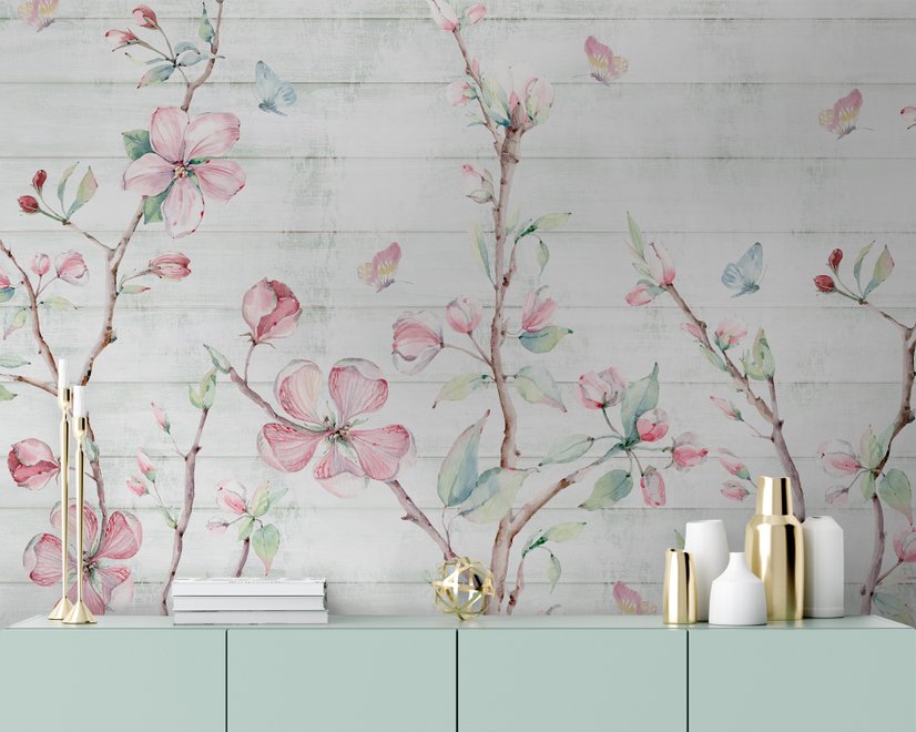 Watercolor Cherry Blossom Wallpaper Mural