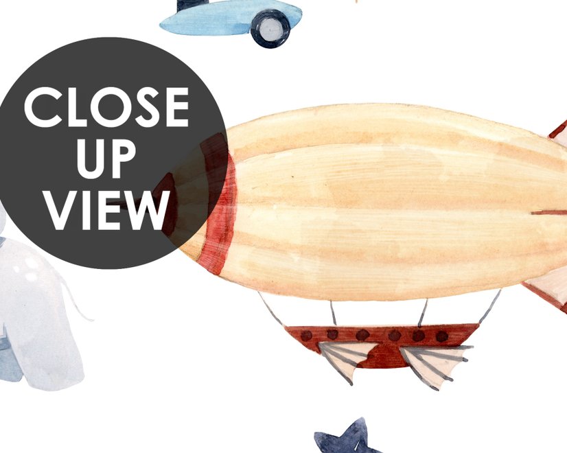 Kids Vintage Hot Air Balloon and Aircraft Pattern Wallpaper Mural