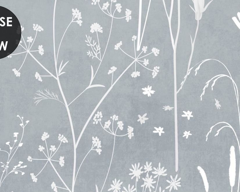 Bohemian Style Neutral Color Wild Flowers Art Wallpaper Mural