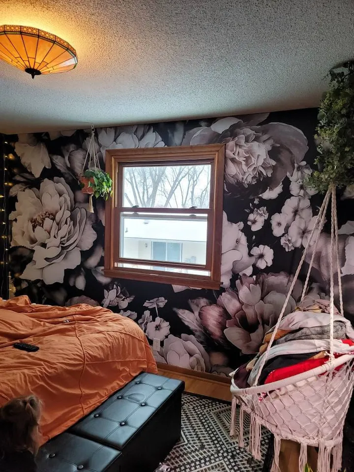 Vintage Dark Large Peony Flower Wallpaper Mural