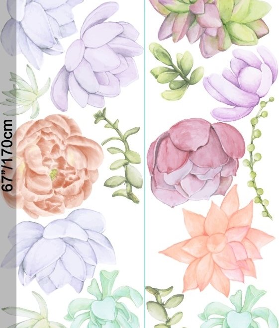 Watercolor Soft Echeveria Cactus Florals Wall Decal Sticker