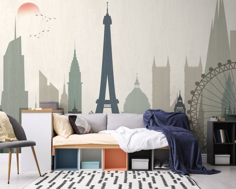 Paris City with Eiffel Tower and Amusement Park Wallpaper Mural