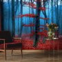 Herbstwald mit Roten Blättern Landschafts-Fototapete