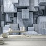 3D Look Concrete Style Gray Abstract Cubes Wallpaper Mural