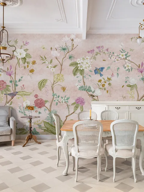 Colorful Chinoiserie Floral Wallpaper Mural