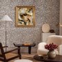 Greige botanical wallpaper with white watercolour flowers, buds, seed heads and acanthus leaves