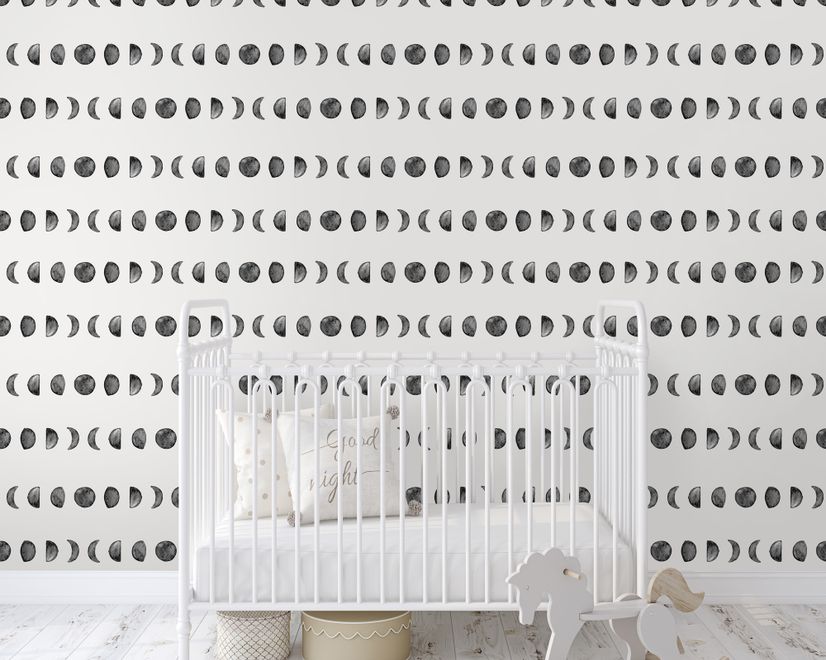 Watercolor Fullmoon Crescent Pattern Wallpaper Mural