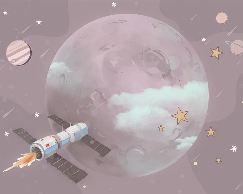 Cartoon Planets and Starry Space Wallpaper Mural