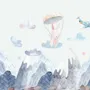 Watercolor Style Kids Landscape with Cute Bunny Wallpaper Mural