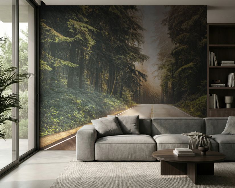 Highway on the Forest Landscape Wallpaper Mural