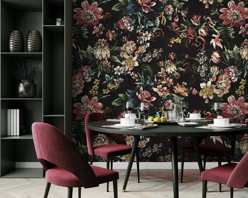 Art Nouveau Dark Floral Wallpaper Mural
