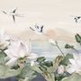 Weiße Lotusblumen und Kranichvögel Fototapete