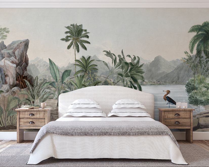 Tropical Nature Landscape with Birds Wallpaper Mural