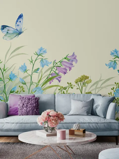 Papier peint panoramique jardin fleuri violet