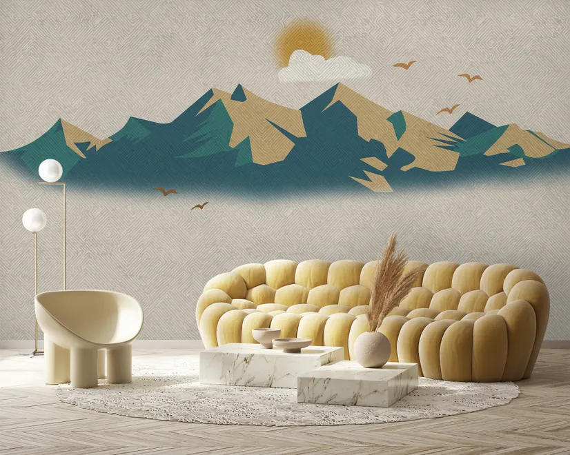 Papier peint paysage de montagne au lever du soleil et texture de vieux plaid