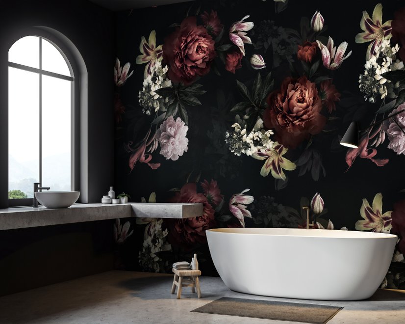 Realistic Dark Peony Floral Bouquet Wallpaper Mural