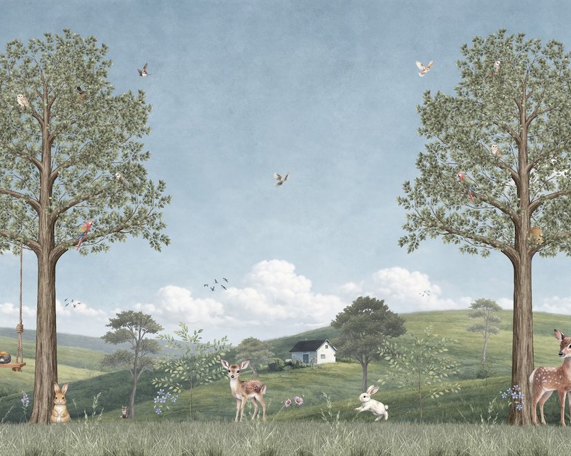 Kids Forest Animals Landscape Wallpaper Mural