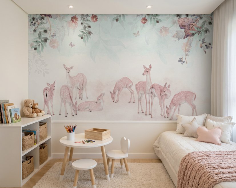 Papier peint cerfs dans le jardin floral