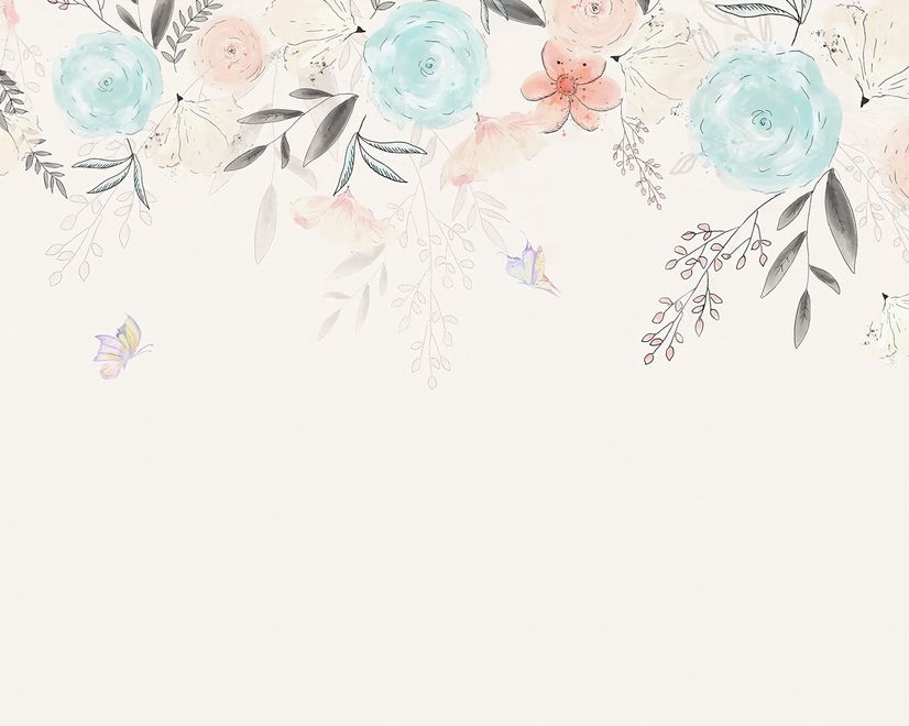 Papier peint panoramique fleurs de vigne bleu doux vintage