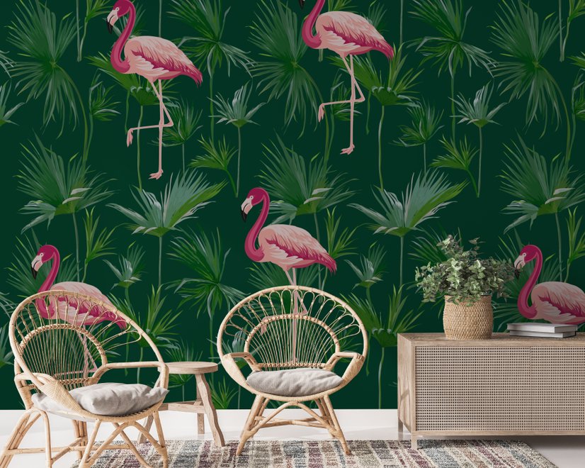 Pink Flamingo in der Tropischen Wald-Fototapete