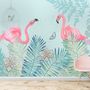 Vintage Pink Flamingo with Tropical Leaves Wallpaper Mural