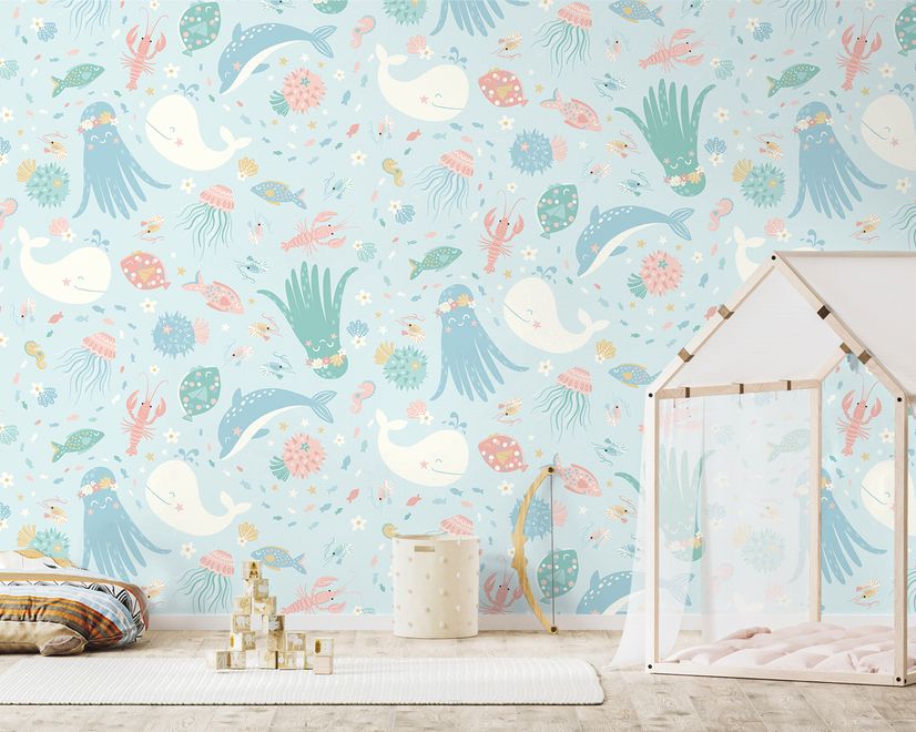 Pastel Underwater Adventure Sea Life Wallpaper Mural