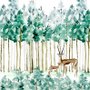 Aquarell Grüner Wald mit Elchen Fototapete