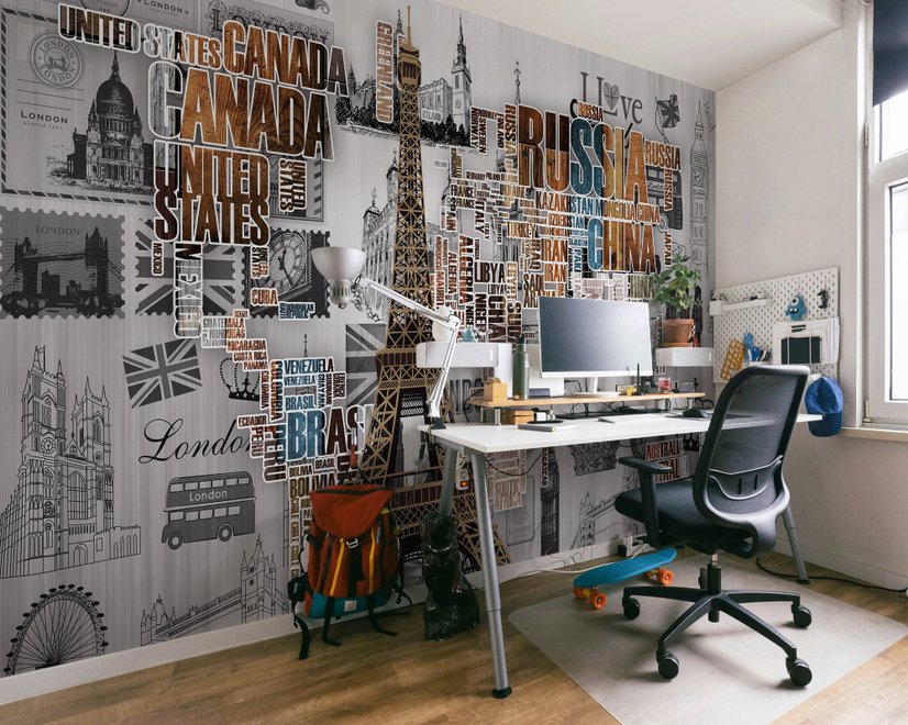 Eiffelturm und Länder-Typografie Fototapete