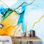 Blau Gelber Aquarellpinsel mit Modernen Linien Fototapete